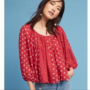 Anthro Kopal Top Large Red Cotton Large